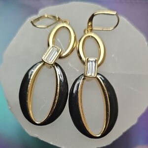New Anne Klein Gold and Black Oval Earrings